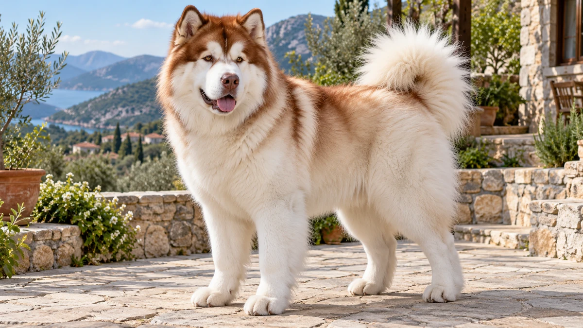 Alaska Kurdu köpek — kızıl maske + beyaz renk
